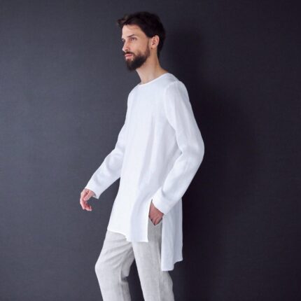 Relaxed Linen Shirt Beige Texture Linen for Men Weekend Structure