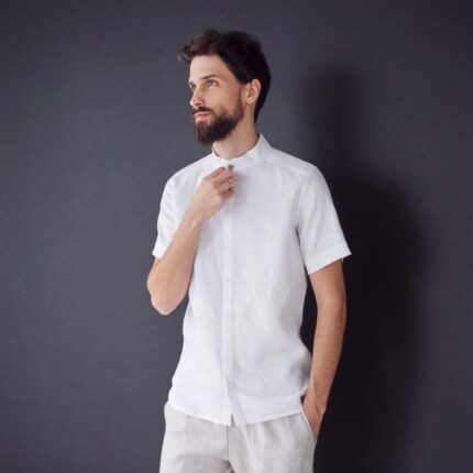 Linen Grandad Shirt Clean Collar Linen for Men Airy Profile