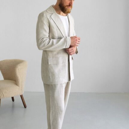 Linen Cardigan Beachside Style Linen Fabric for Men Tailored Silhouette Warm Weather Styling